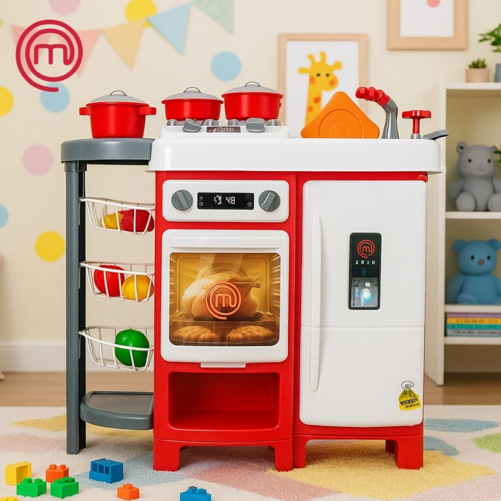 Cozinha Grande Infantil Completa Master Chef Acessórios Avental Panelas Faz De Conta Sai Agua