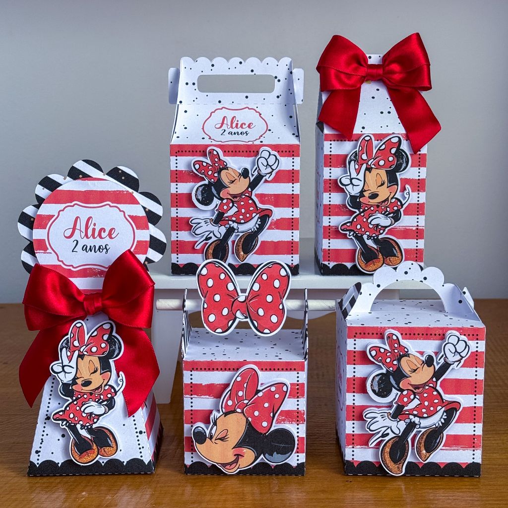 Kit Festa Minnie Vermelha – Pegue e Monte • Lembrancinhas e Caixinhas Personalizadas • Aniversário Infantil