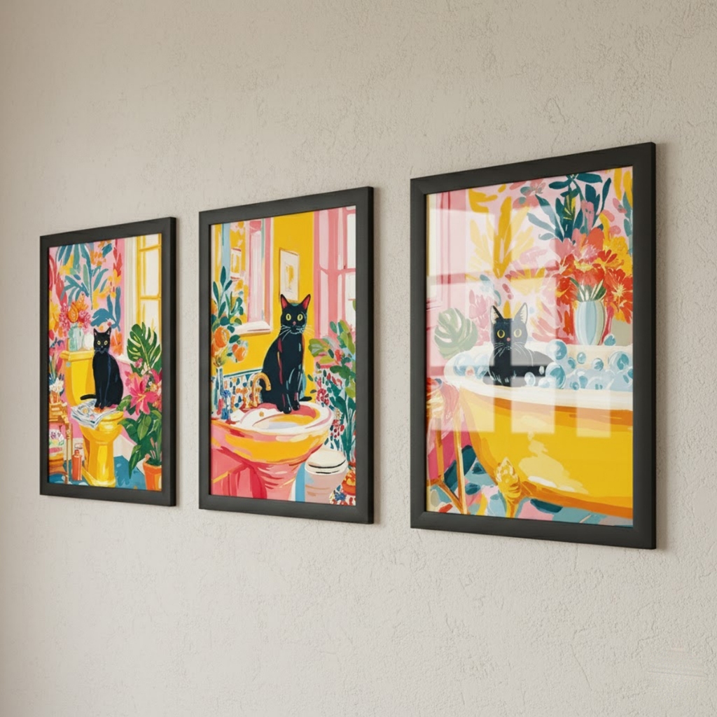 Kit 3 Quadros 18x24 cm Gatos Banheiro Tropical Vidro Pixer em Oferta na Shopee