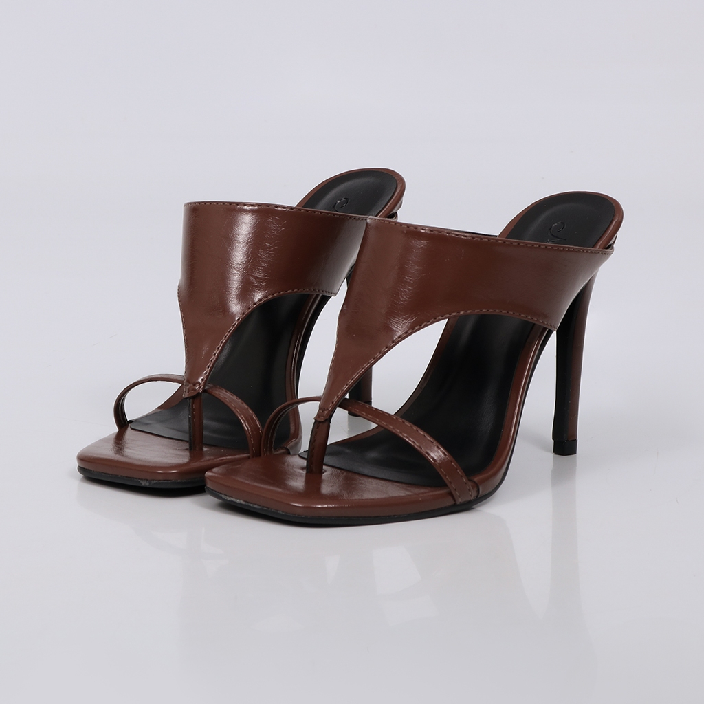 Tamanco Feminino Marrom Carina Not Me Shoes Salto Alto Tiras Finas Confortável