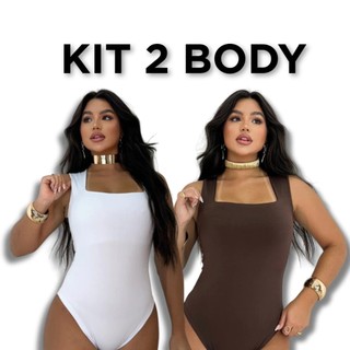 Kit 2 Body Feminino Casual Decote Quadrado Forro Duplo Tecido Suplex