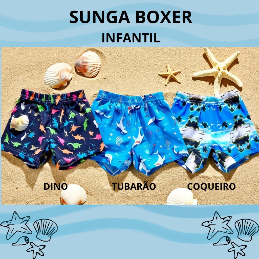 Sunga Infantil Menino Boxer Forrada Piscina Praia Natação Roupa de Banho Moda Verão Confortável