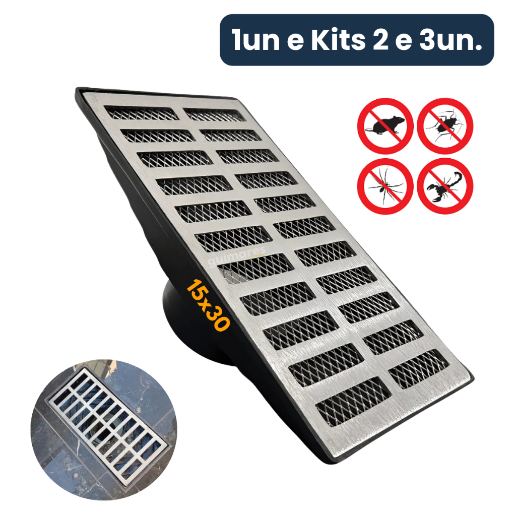 Kit Ralo Com Coletor Quintal 15x30 Drenagem Tela Grelha Alumínio FIltro Anti Inseto Fundo Baixo Saída Area Externa em Oferta na Shopee