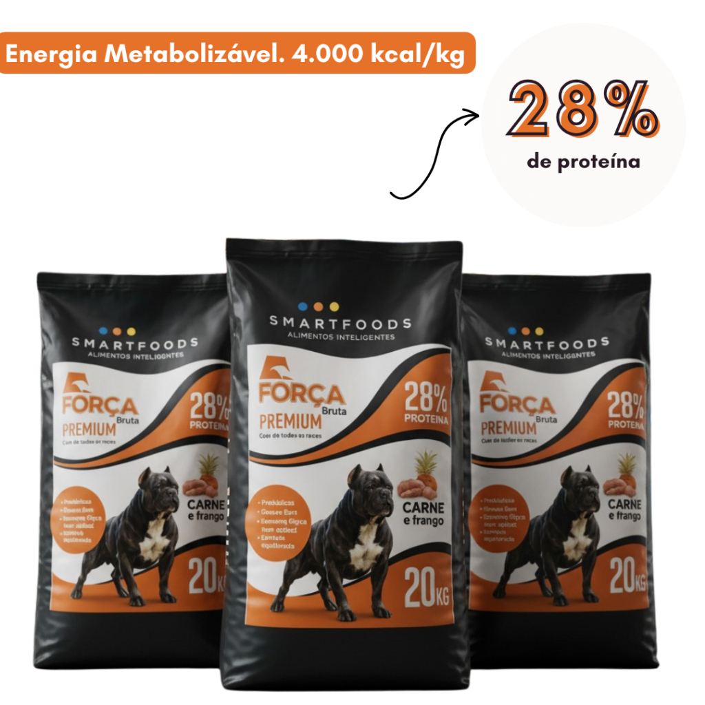 Ração 20kg Para Cães Filhotes e Adultos - Força Bruta Premium Power - 28% Proteína Carne & Frango Ração flex