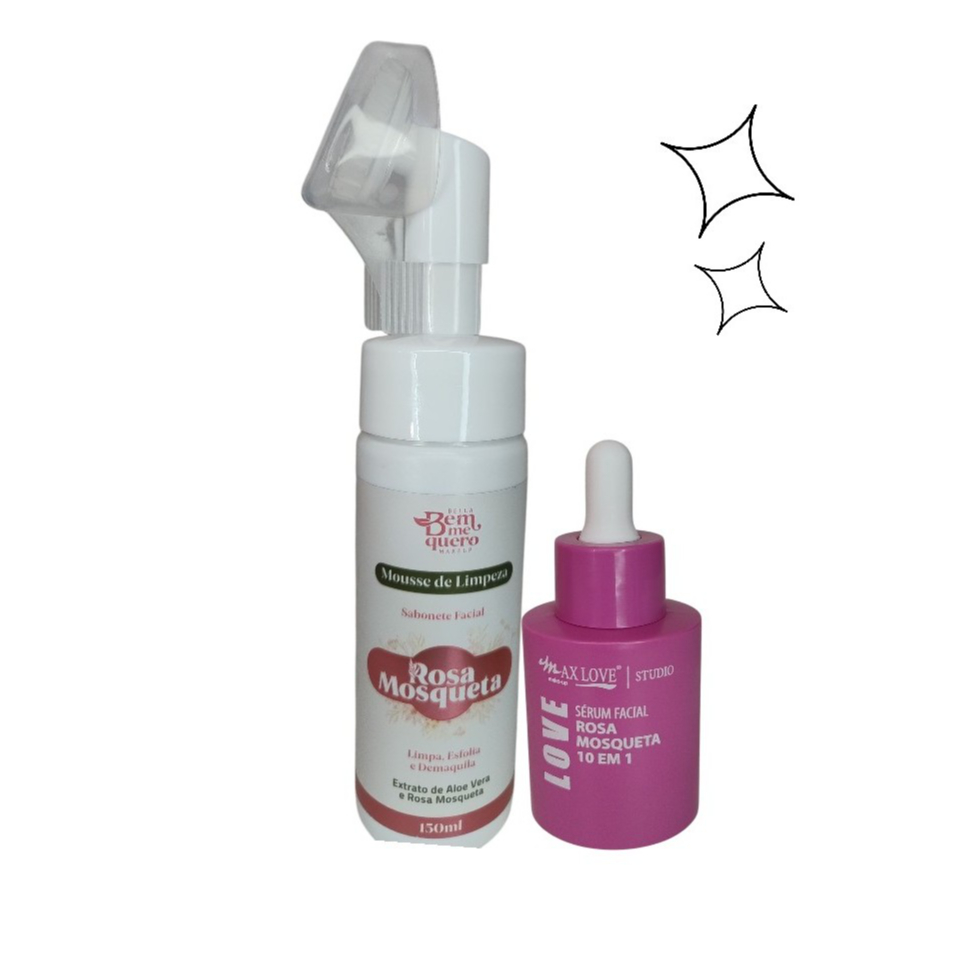 Kit Skin Care Rosa Mosqueta sabonete facial Em mousse Bem Me Quero 150ml + Sérum 10 Em 1 30g Max Love