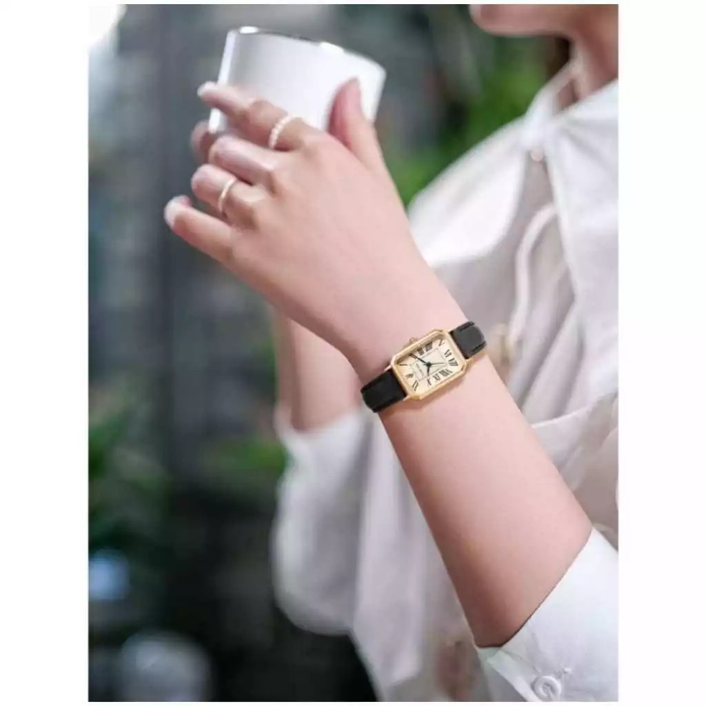 Relógios casuais para mulheres, pulseira de couro quadrada relógio elegante relógio de pulso de quartz