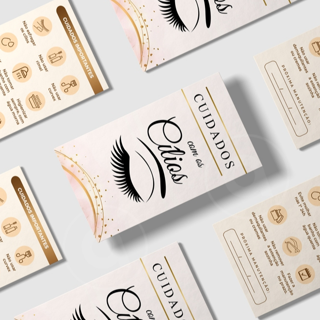 Cartão - Cuidados com os Cílios - Extensão/ Alongamento/ Lash Design / Salão / 9x5 cm / Cores — imagem 2 de 2