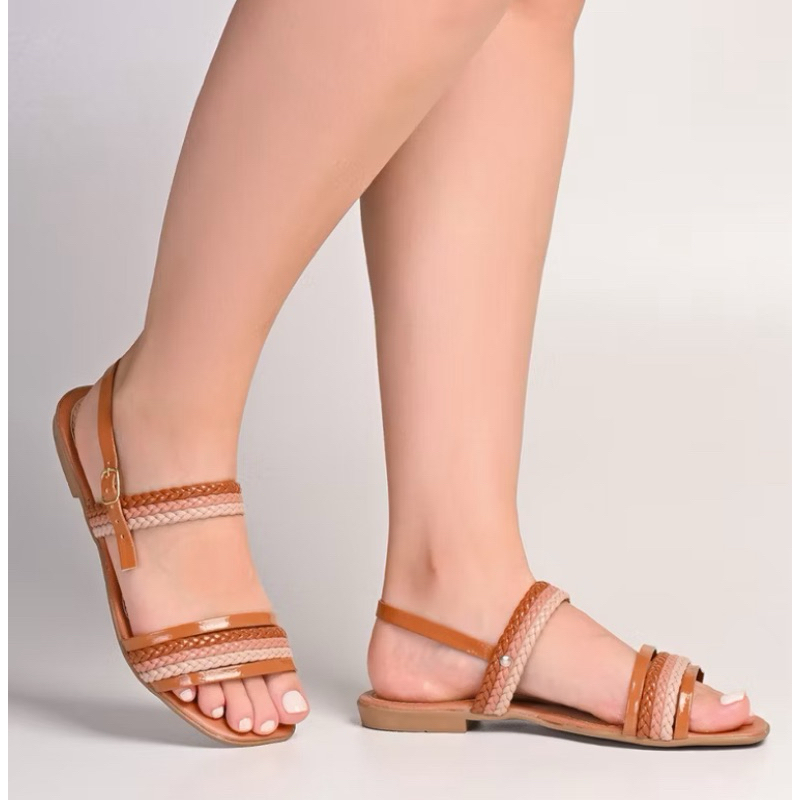 sandália rasteiras feminina com fivela ajustável solado macio em Oferta na Shopee