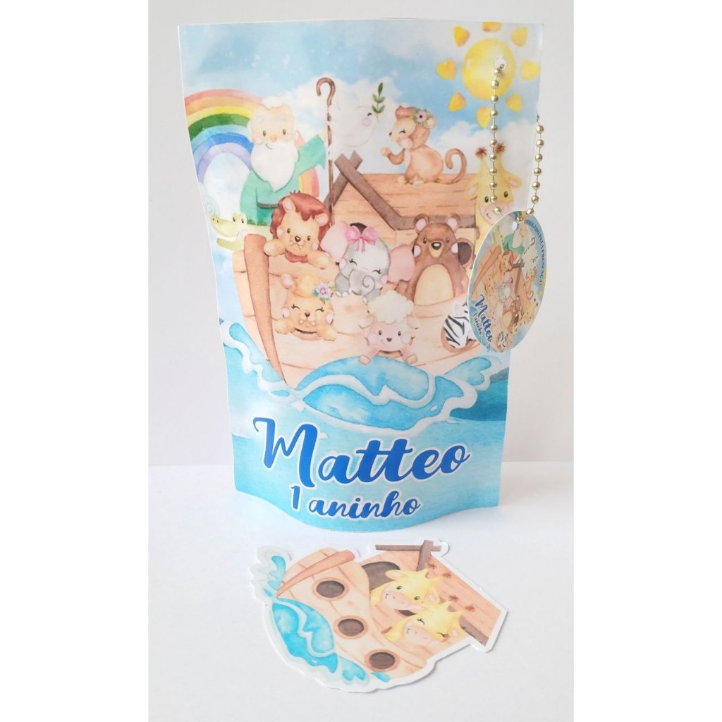 Saquinhos Personalizados Metalizados Arca de Noé- Lembrancinha de Festa Infantil-Aniversario-Lembrancinha Arca de Noe