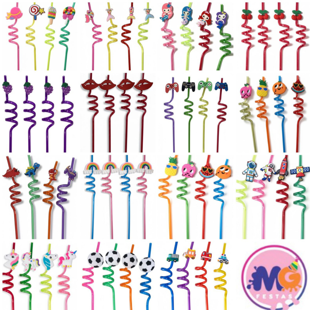 Kit 4 Canudos Espiral Temáticos Coloridos Festas Havaina Decoração Carnaval em Oferta na Shopee