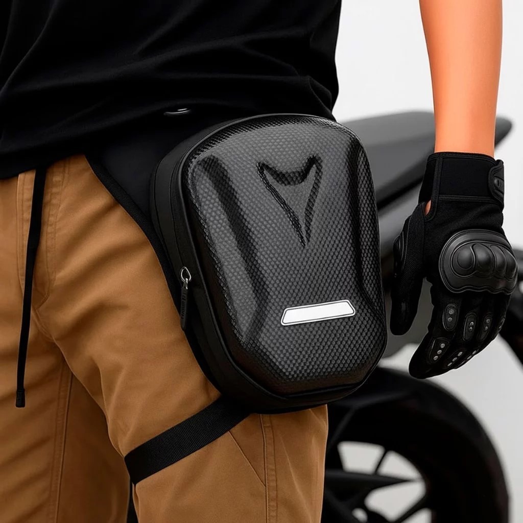 Bolsa Lateral de Perna Esportiva em Fibra de Carbono – Design Premium para Motociclistas