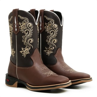 Texana Feminina Jump Bota Montaria Cano Alto Bordado Country Botina Cowgirl Bico Quadrado Txc Rodeio