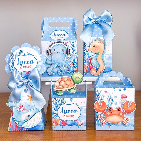 KIT CAIXAS PERSONALIZADAS  fundo do mar menino Lembrancinhas Aniversário Caixinha Personalizadas