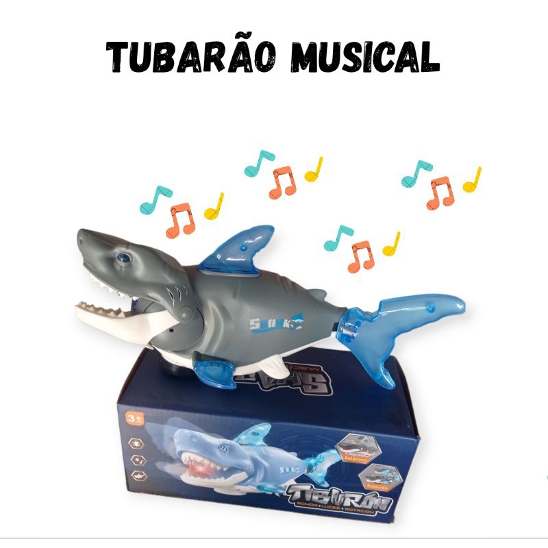 Tubarão Musical com som e luzes movimentos abre a boca brinquedo infantil