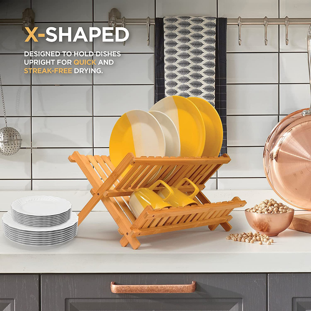 Escorredor De Louça 15 Divisórias 43x34: Bambu, Porta Prato Copos, Prático E Fácil