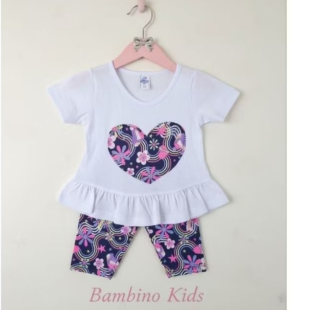 Conjunto bebê Menina leg e blusa de manga curta estampada blusa de babado com coração leggin conjunto de bebê
