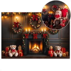 Painel Fundo Fotográfico Natal Decoração Cenário Lareira Em Tecido Sublimado para Fotos