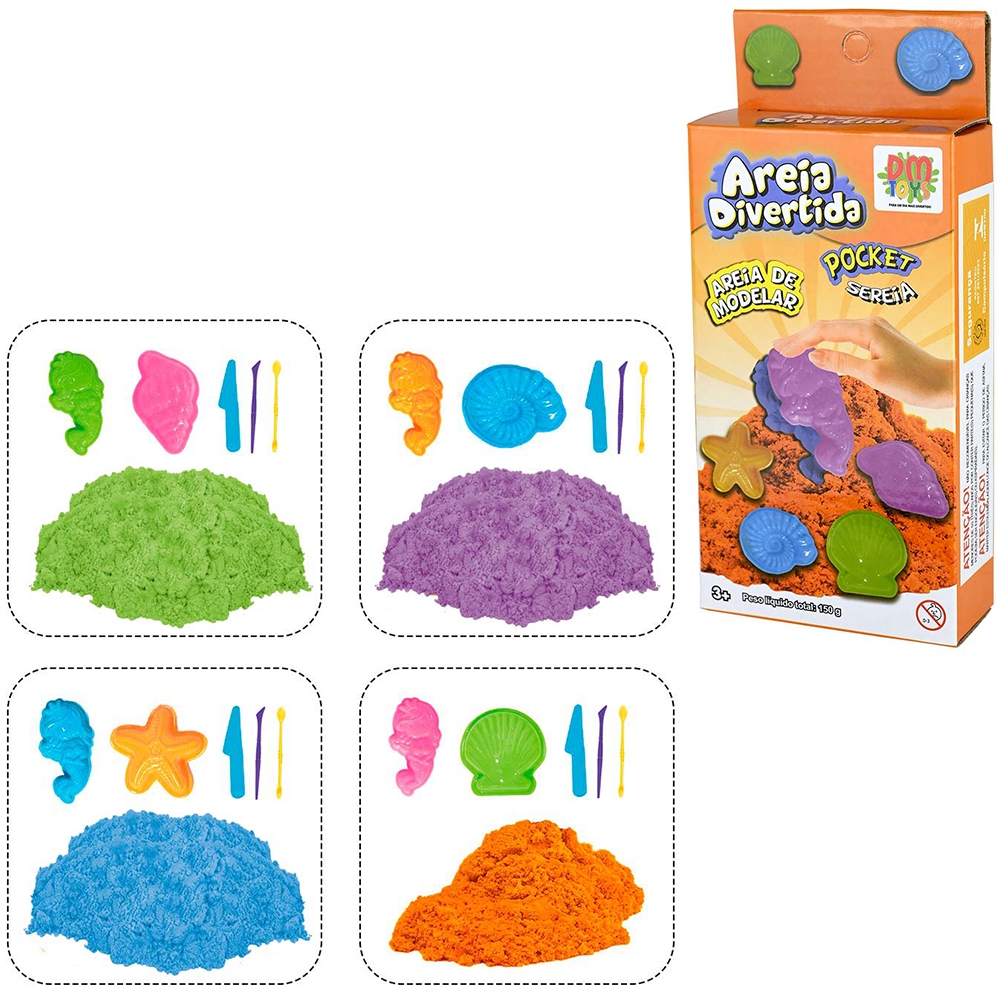 Areia de Modelar Divertida 150g + 2 Moldes Menino ou Menina + 3 Acessórios Massinha Mágica Criativa