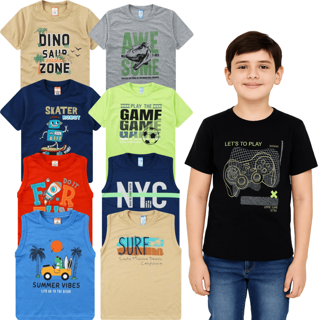 Kit 4 Camisetas Infantil Masculino Verão Menino Manga Curta Sortidas