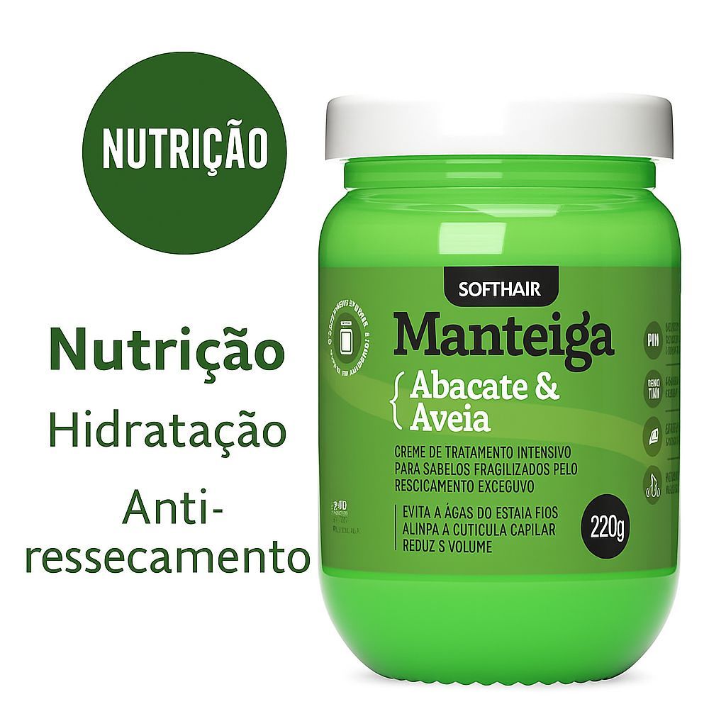 Manteiga Capilar Abacate & Aveia Soft Hair 220g em Oferta na Shopee