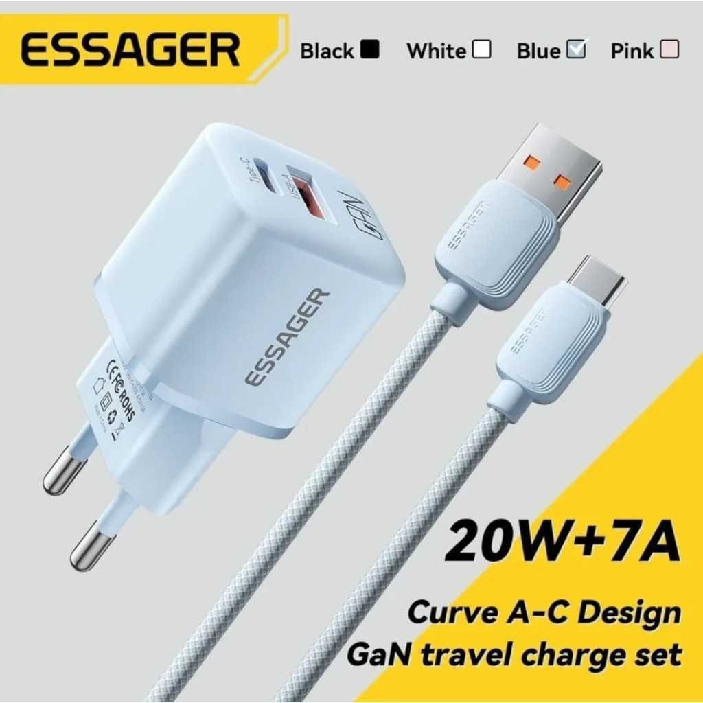 Kit Carregador Rápido Gan 20w + Cabo Essager Usb Tipo C