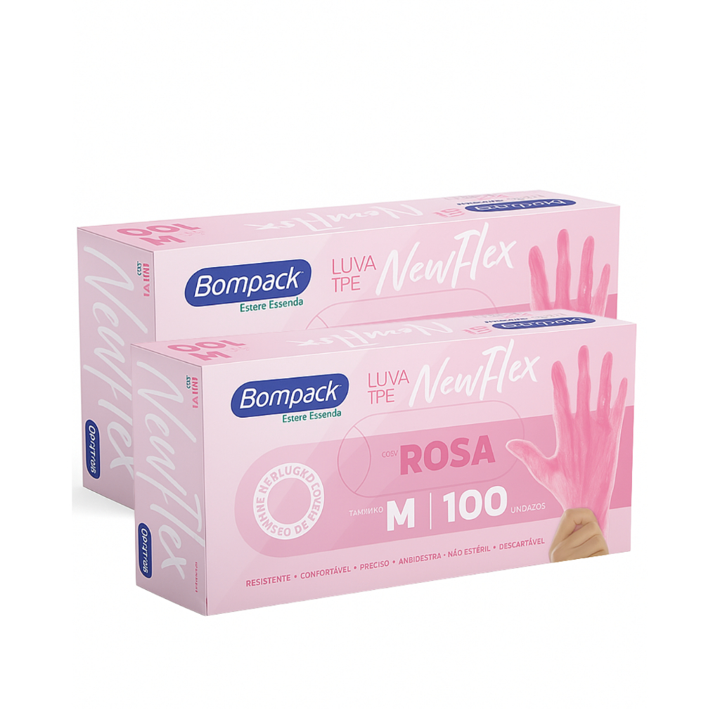 Luva Descartável Sem pó Rosa Cx100un P/M/G Alta Qualidade