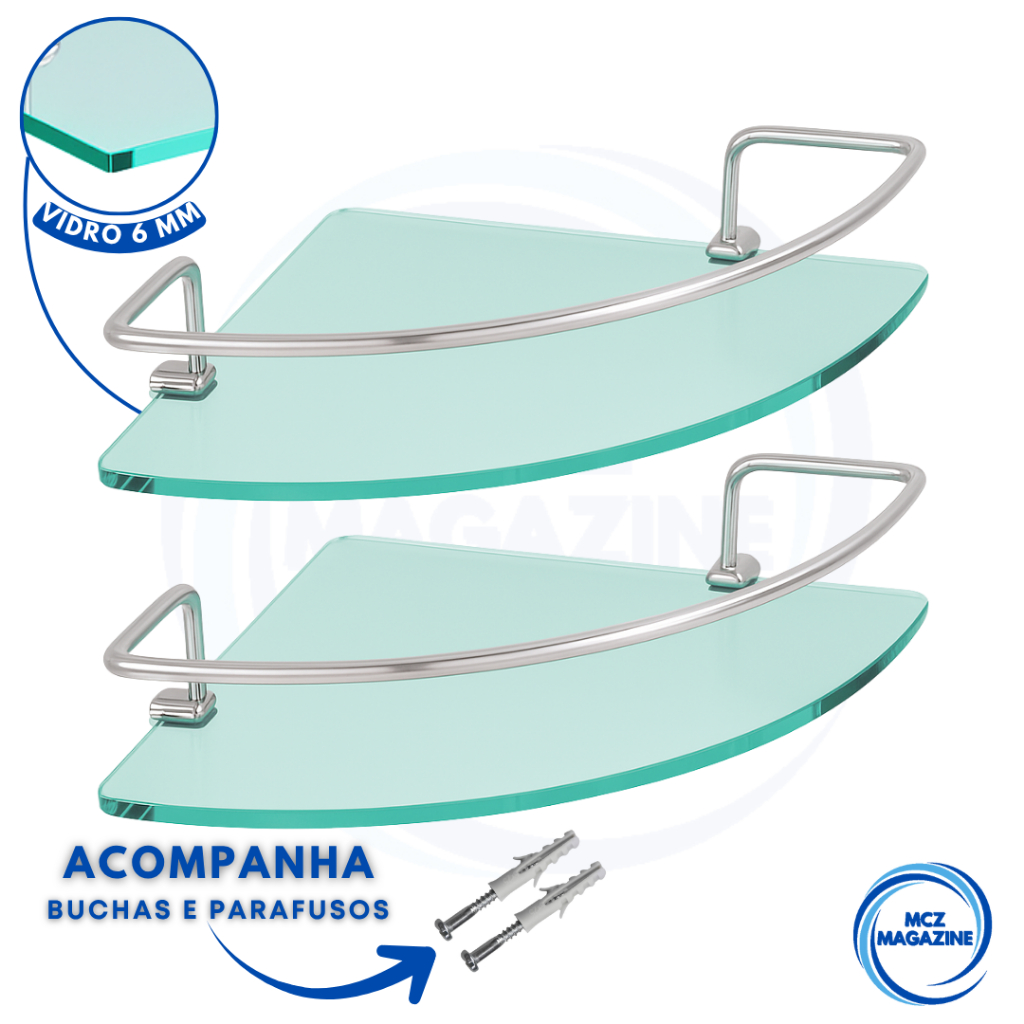 Kit 02 Porta Shampoo Suporte De Banheiro Shampoo Canto Vidro 6mm em Oferta na Shopee