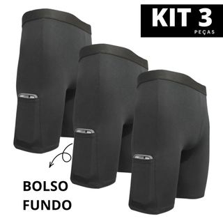 Kit 3 Bermudas Short Segunda Pele Ciclista Térmica Masculina Para Corrida Com Bolso Confo…