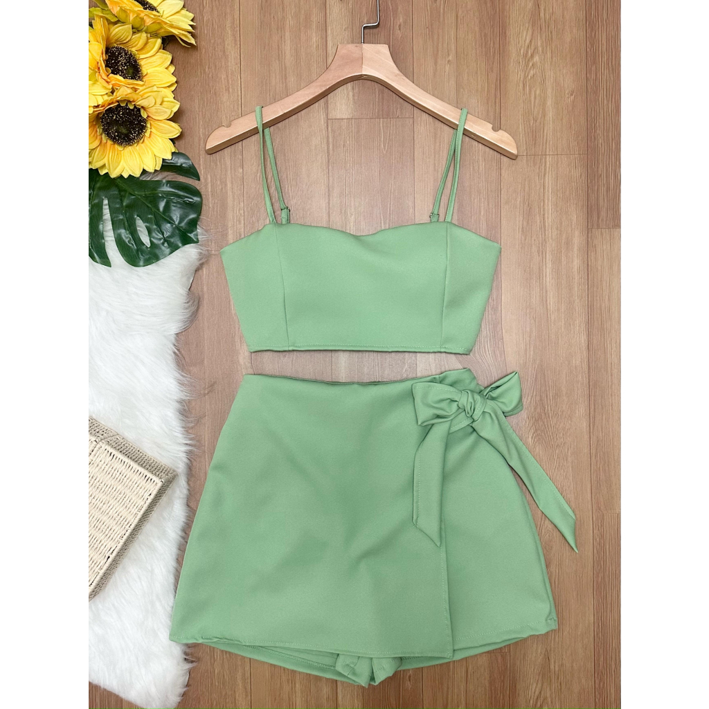 conjunto cropped com bojo e short saia moda feminina 0701 em Oferta na Shopee