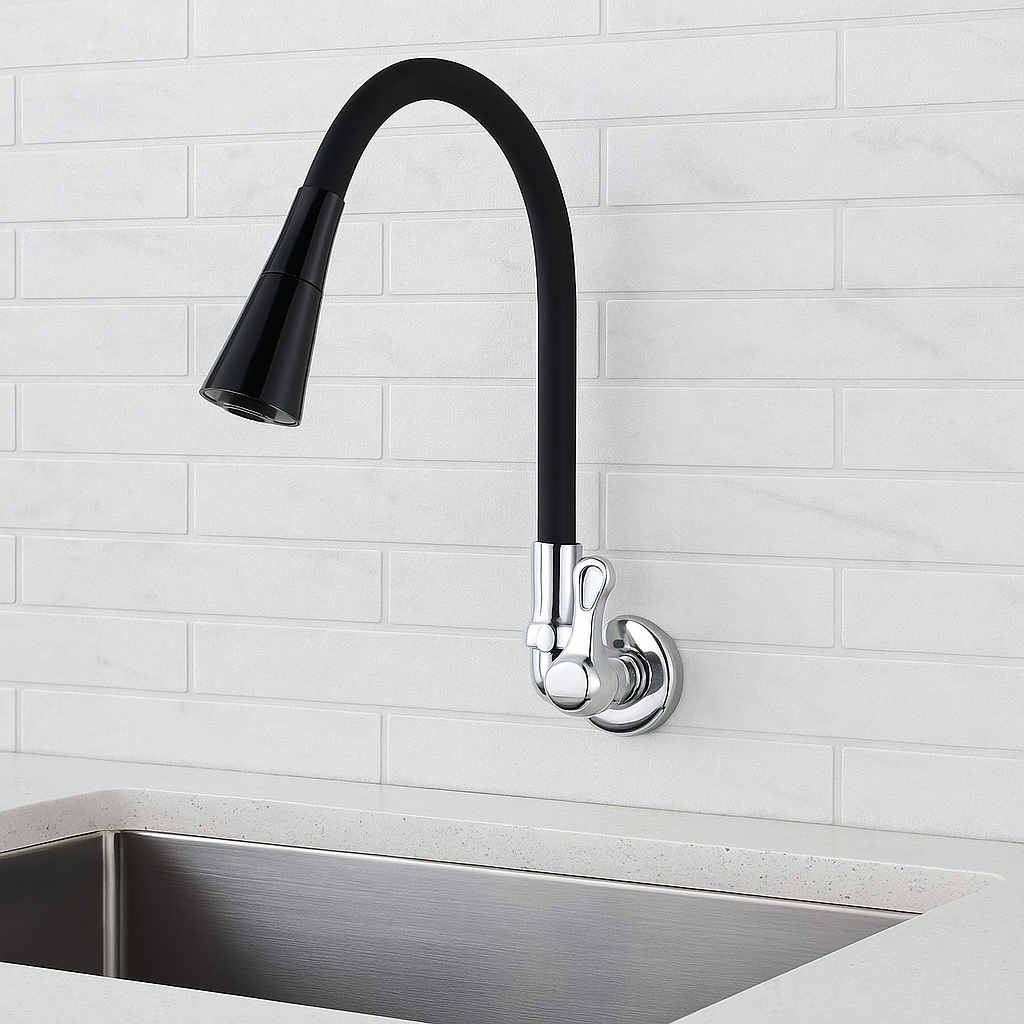 Torneira de Cozinha Gourmet Metal Parede ou Bancada Flexível Monocomando