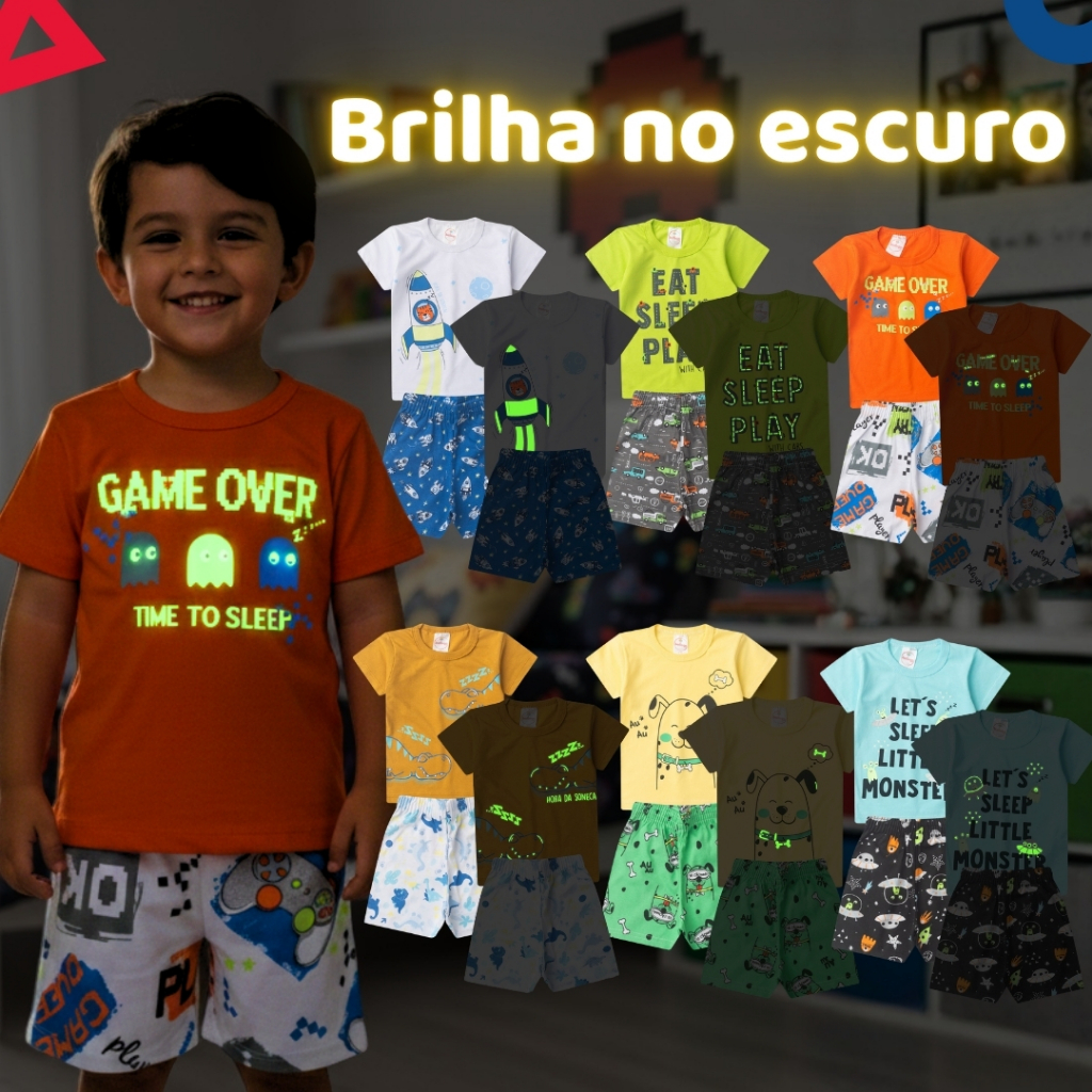 Kit 4, 6 ou 8 Peças Pijama Infantil Brilha no Escuro Menino Verão Roupa Infantil Masculino em Oferta na Shopee