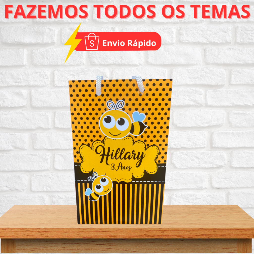 KIT 10 SACOLINHA PERSONALIZADA ABELHINHA- LEMBRANÇINHA PARA FESTA -ANIVERSÁRIO