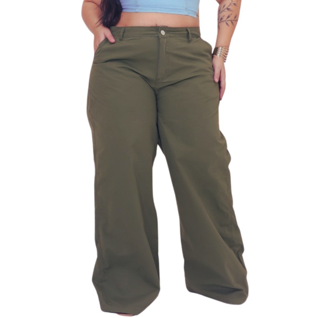 Calça Feminina Wide Leg Verde Plus Size Elegância Liberdade em Oferta na Shopee