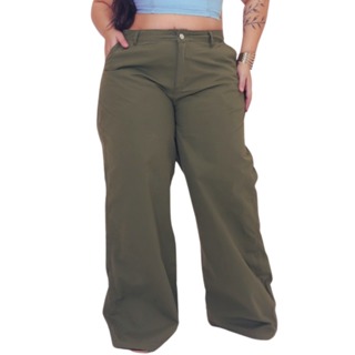 Calça Feminina Wide Leg Verde Plus Size Elegância Liberdade em Oferta na Shopee