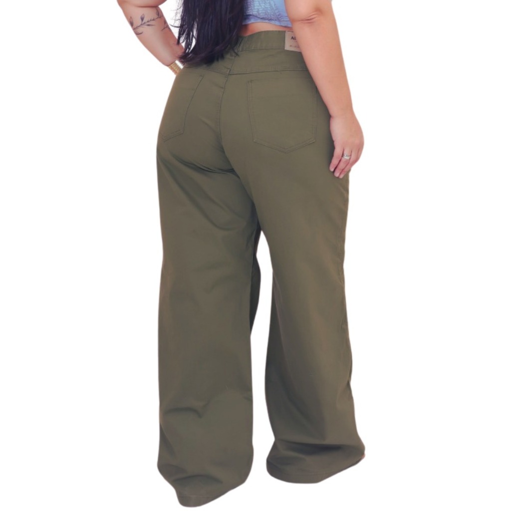 Calça Feminina Wide Leg Verde Plus Size Elegância Liberdade