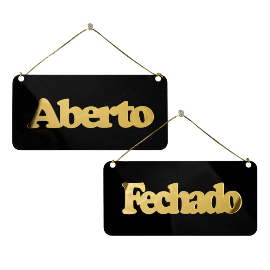 PLACA ABERTO E FECHADO EM ACRILICO ESPELHADO COM VENTOSA