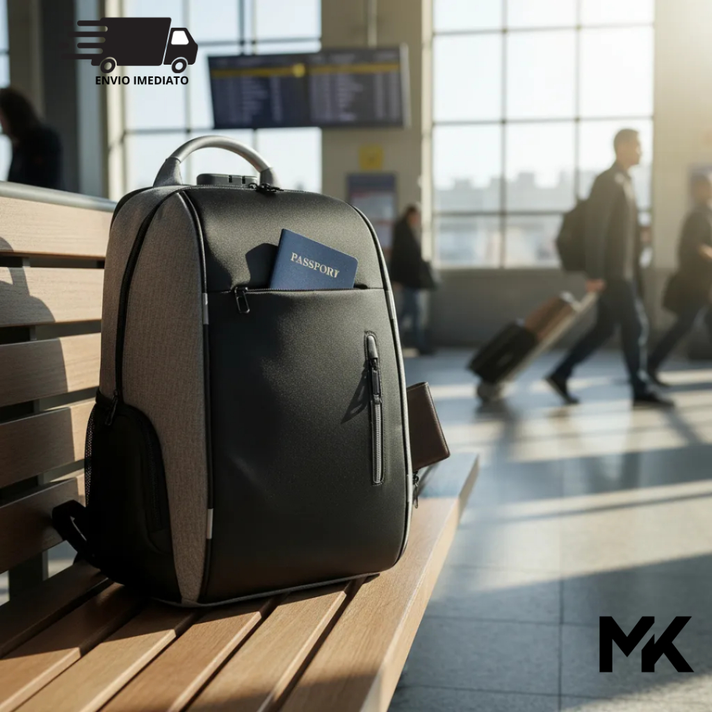 Mochila Notebook Antifurto Impermeável Reforçada com Cadeado + Entrada USB e Saída para Fone