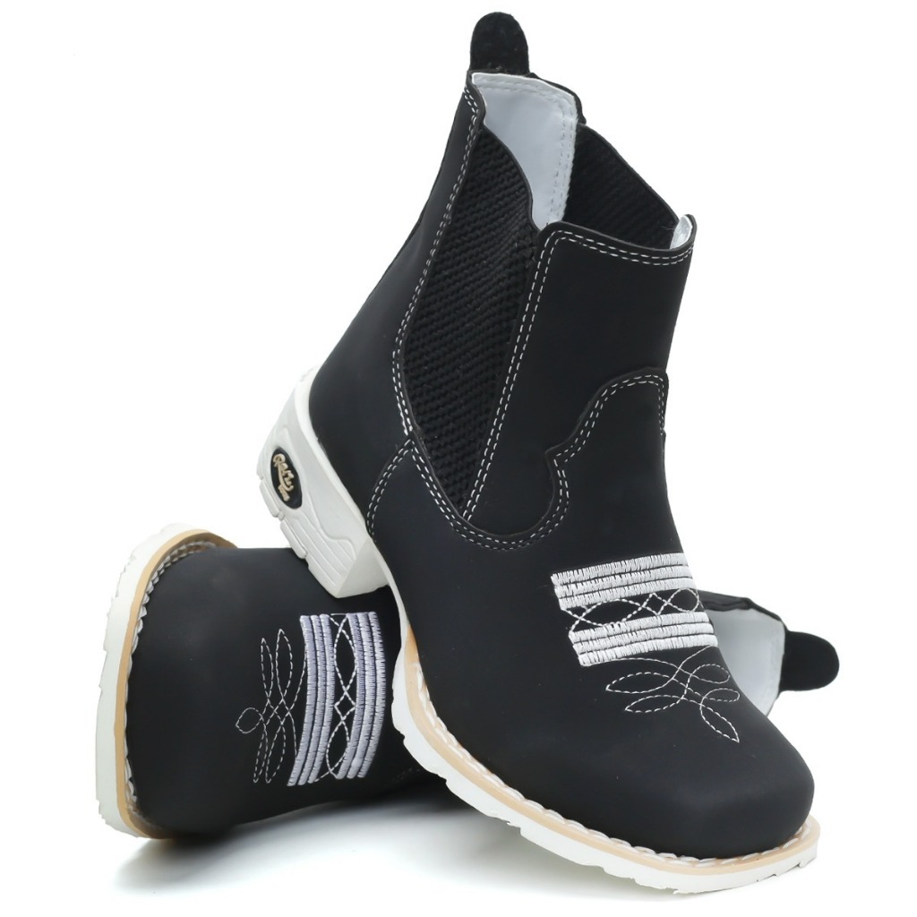 Bota Country Infantil Unissex – Couro Ecológico, Solado Branco, Cano Curto e Elástico (24 a 35)