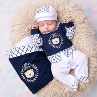 Saída de Maternidade Menino Charme Pequeno Urso Marinho Branco em Oferta na Shopee