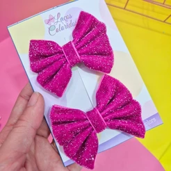 Parzinho de Laço Pink com Brilho Infantil Rosa