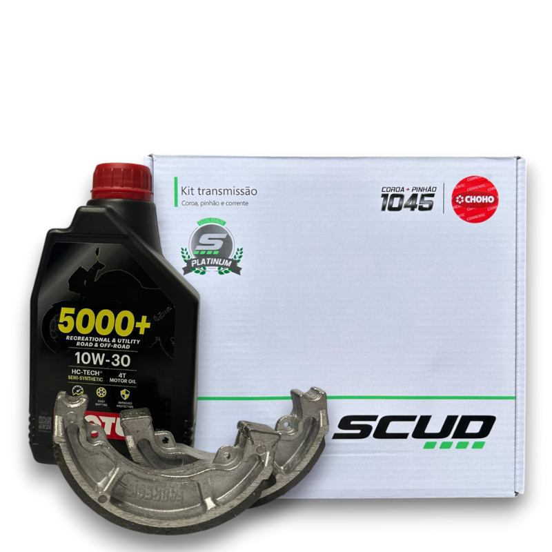 Kit Relação Transmissão Honda Cg Titan 160 S/RETENTOR 1 Litro de Óleo Motul 10w-30 e 1 Par de Patins de Freio