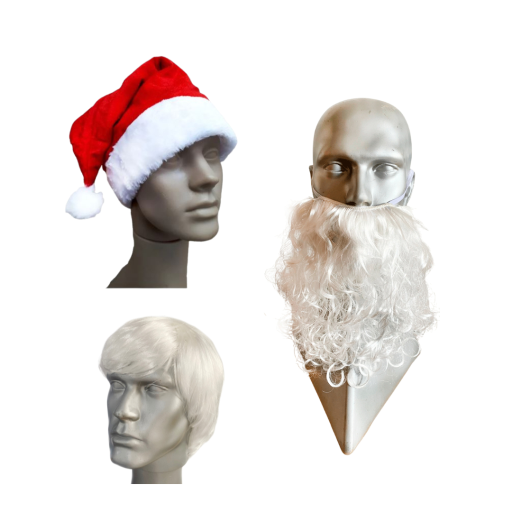 Kit Gorro Touca Peruca Barba Papai Noel Natal Festas Cosplay