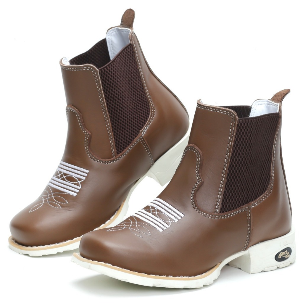 Bota Country Infantil Unissex em Couro Legítimo – Solado Branco, Cano Curto, Elástico (24 a 35)