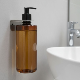 Suporte de Parede Aço Inox 304 p/ Sabonete, Álcool, Shampoo – Com & Sem Frascos Âmbar 500ml | TL PRO em Oferta na Shopee