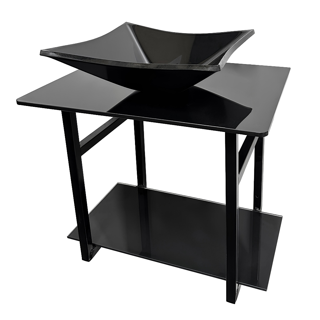 Lavatório Vidro Preto - Cuba + Tampo + Prateleira + Suporte H
