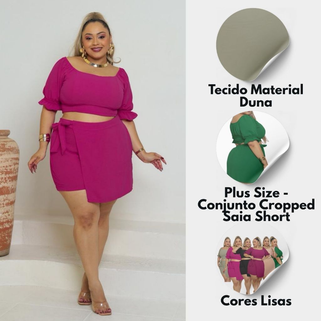 Conjunto de Cropped Short Saia Com Amarração Elastex nas costas Tecido Duna G1 G2 em Oferta na Shopee