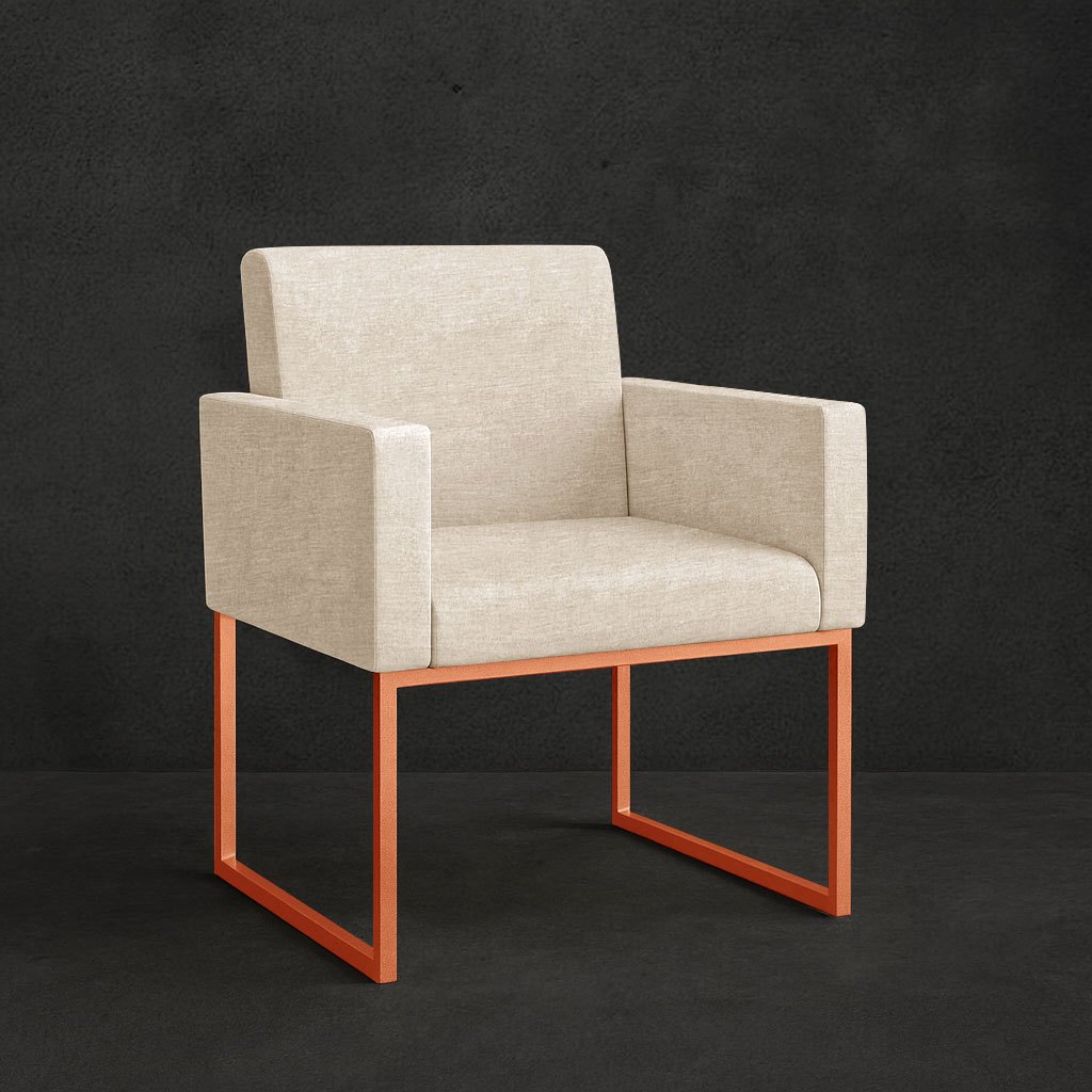 Poltrona Moderna Tecido Linho cor Bege - Base de Ferro Rose
