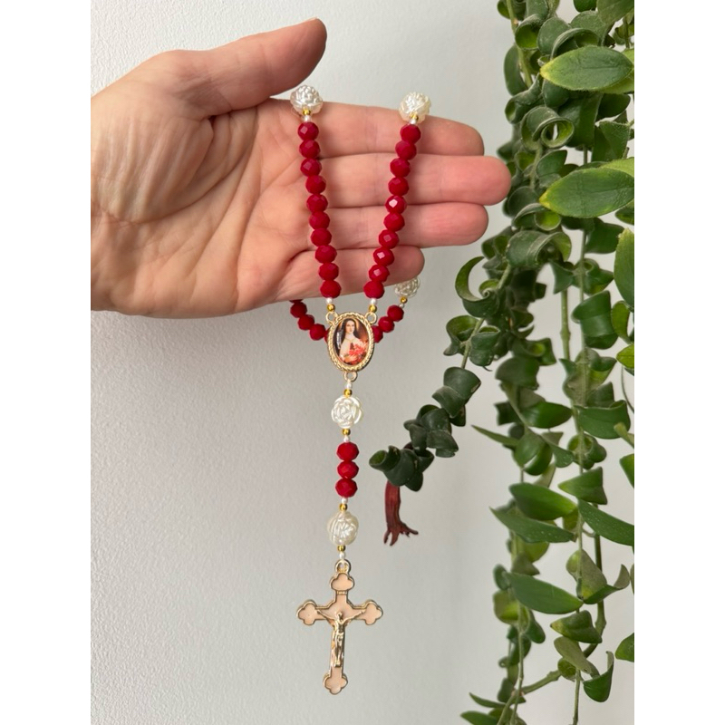 Terço Santa Terezinha (ou outro Santo) em Cristais kit com caixa de presente e organza | rosário