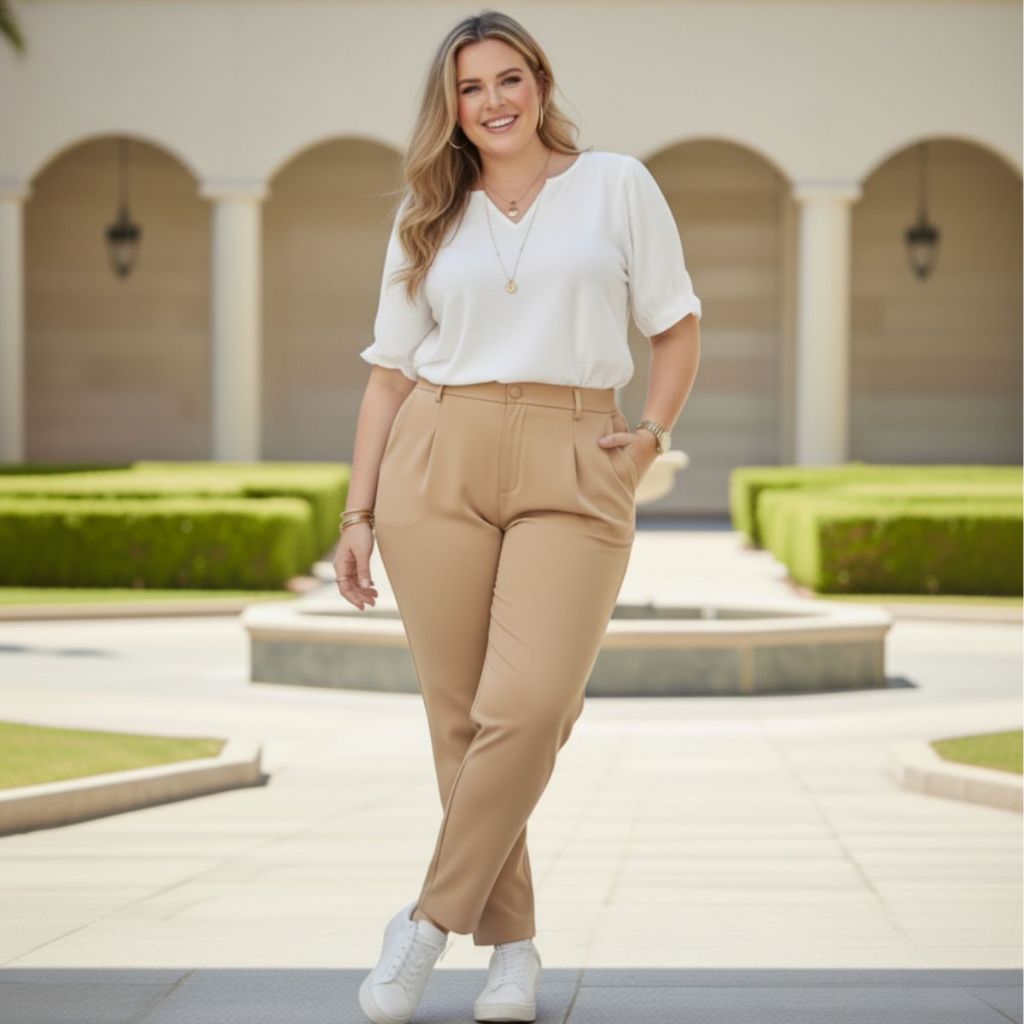 Calça Feminina Plus Size Alfaiataria Moda Social Cintura Alta Barra Reta Com Bolso G1 G2 G3 em Oferta na Shopee