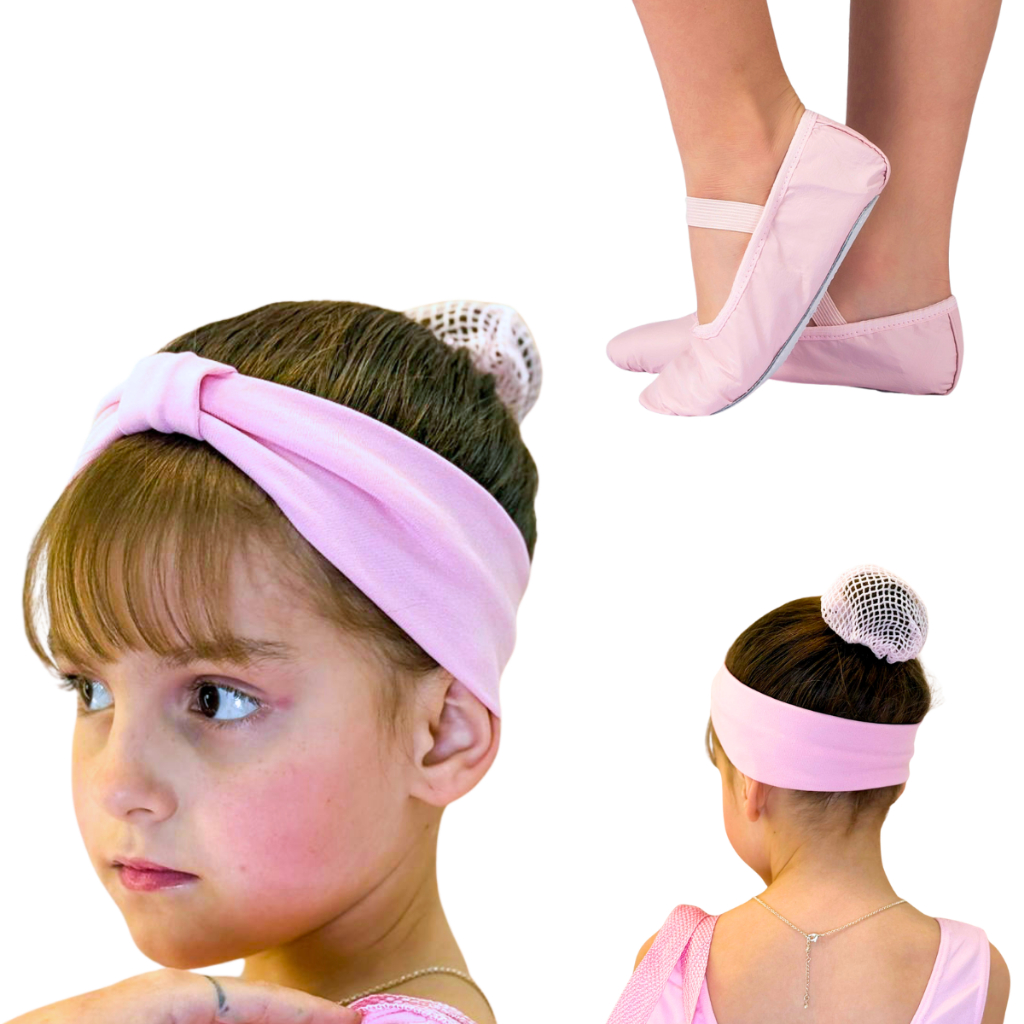 Kit 3 peças Sapatilha Faixa E Redinha Cabelo Ballet Jazz Infantil menina em Oferta na Shopee